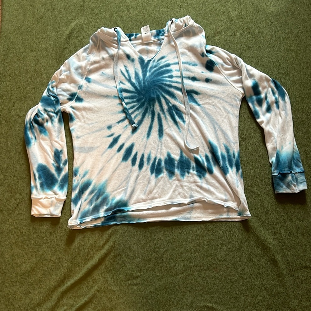 Lightweight blue and white tye dye hoodie